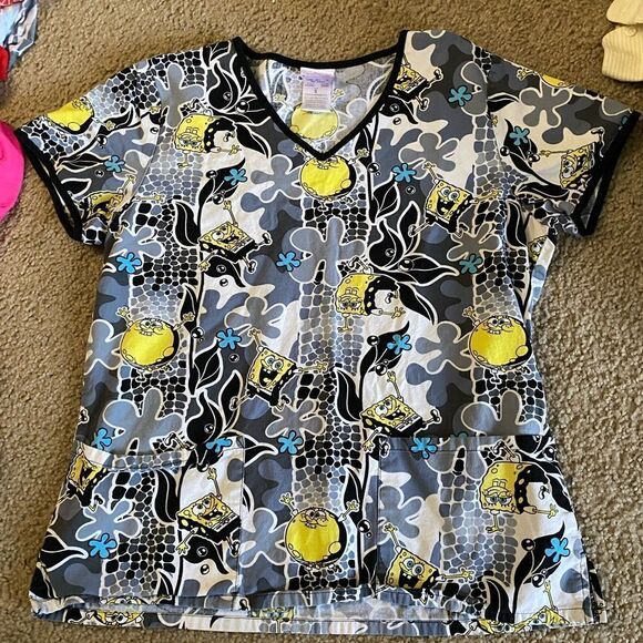 Womens SpongeBob SquarePants Scrub Top - Picture 1 of 2